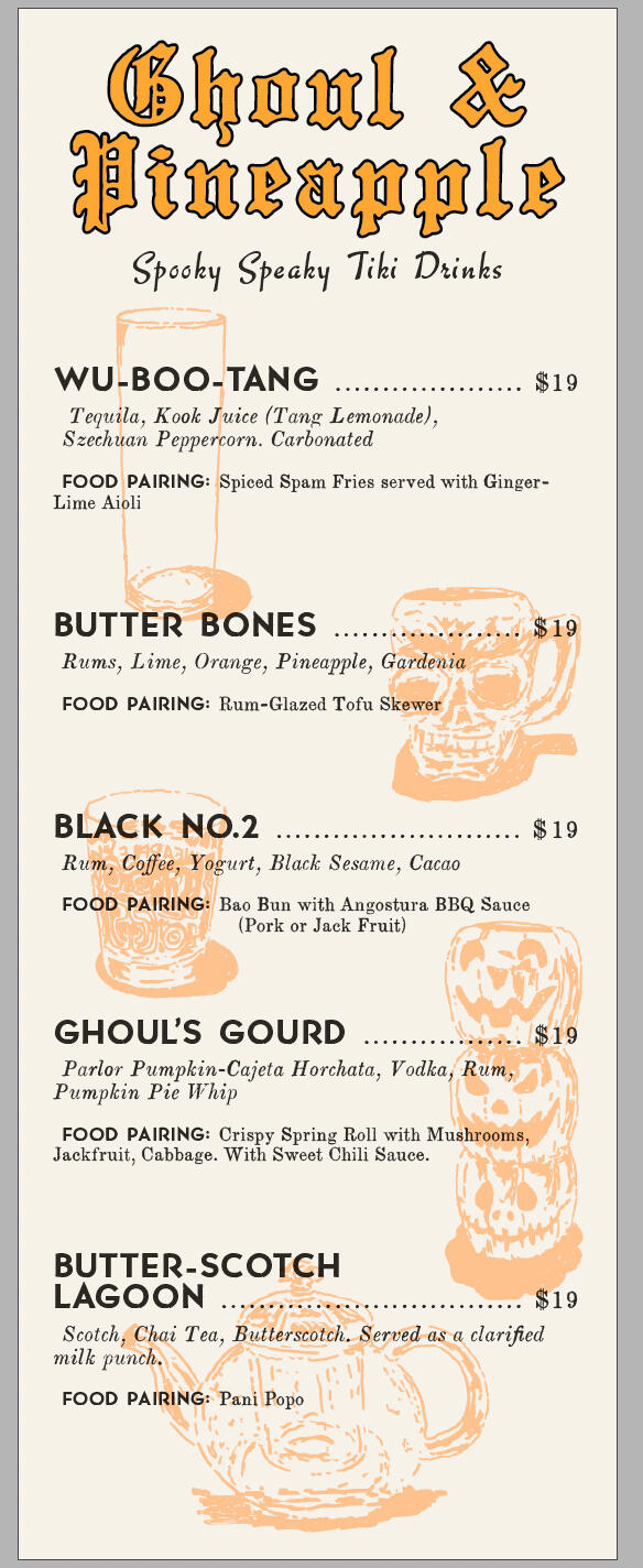 Ghoul & Pineapple menu